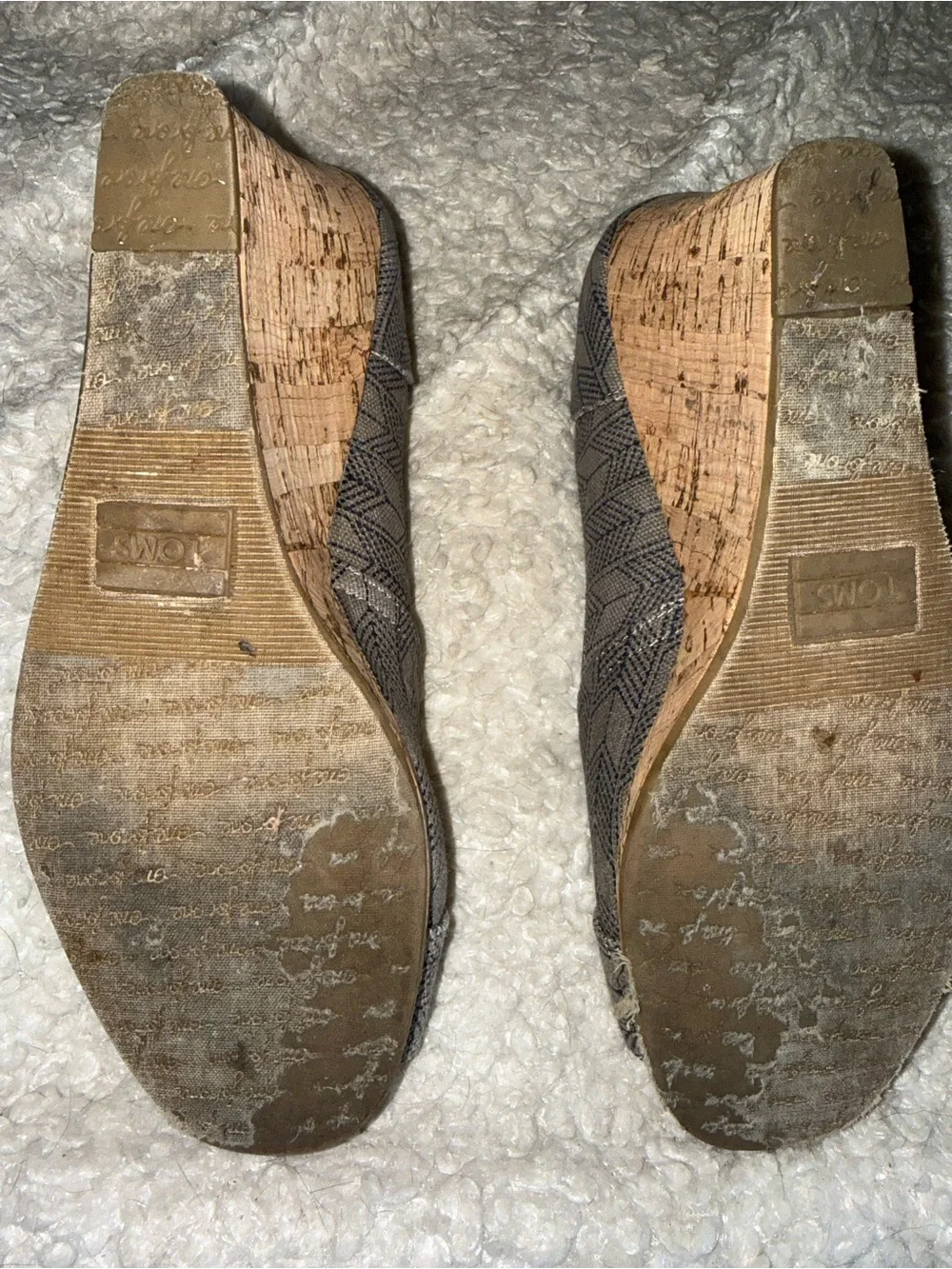 Toms Women's Gray Patterned Peep-Toe Wedge Slip-Ons
